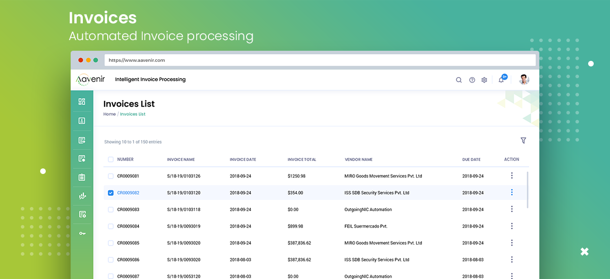 screenshot of Aavenir Invoiceflow